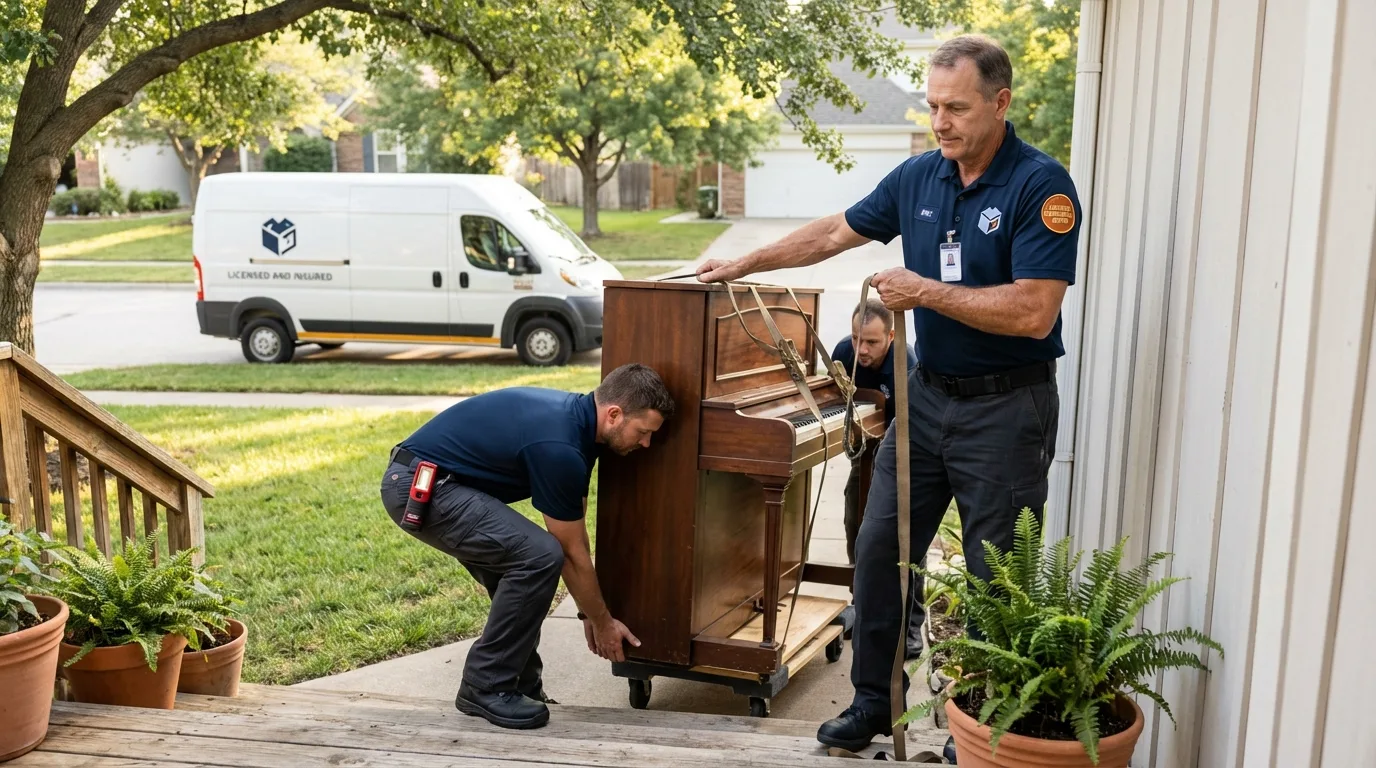 Licensed piano movers securing grand piano in Mansura, LA