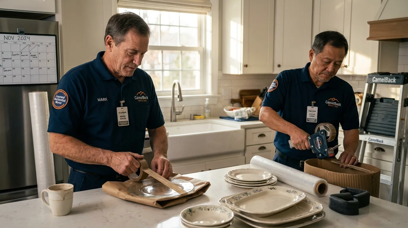 Professional crew packing kitchen dishware in Mansura, LA